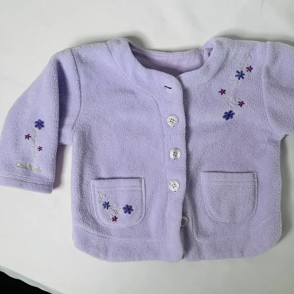 Vintage OshKosh B'Gosh Purple Floral Button Up Cardigan Sweater Sz 12 mo